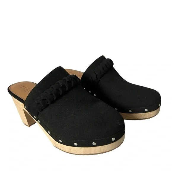 J Crew Women’s Wooden heels Clog Black Faux Suede Studded Size 6.5. - Picture 6 of 10